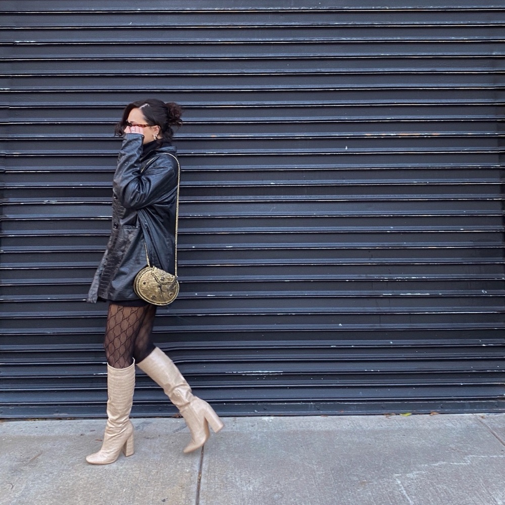 Black faux leather oversized jacket